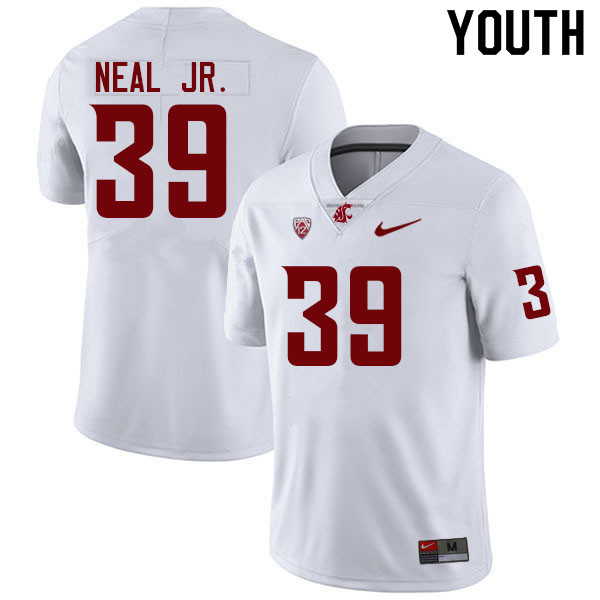 Youth #39 Leon Neal Jr. Washington State Cougars College Football Jerseys Sale-White - Click Image to Close